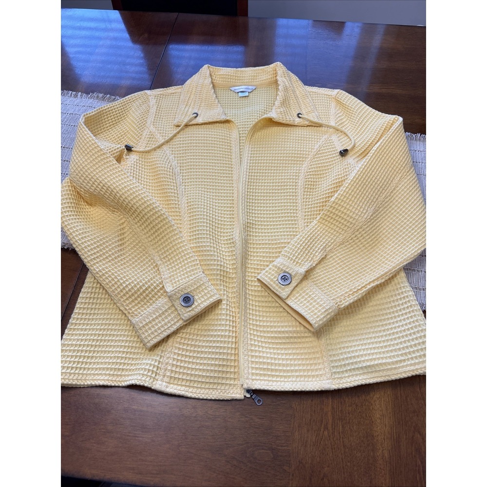 CHRISTOPHER & BANKS WOMEN'S YELLOW COTTON WAFFLE WEAVE CASUAL JACKET SIZE Large - Picture 12 of 12